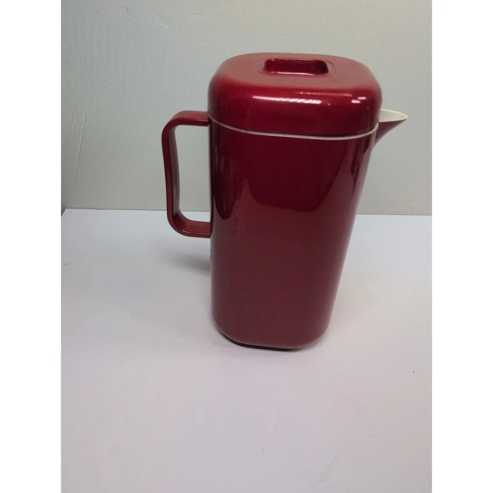 Vintage‎ Japanese Pitcher Plastic Red With White & Orange Flowers